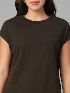 Women's Brown 100% Organic Cotton Regular Fit Tshirt