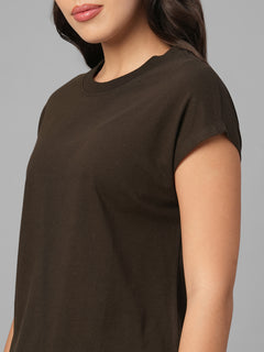 Women's Brown 100% Organic Cotton Regular Fit Tshirt