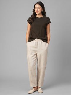 Women's Brown 100% Organic Cotton Regular Fit Tshirt