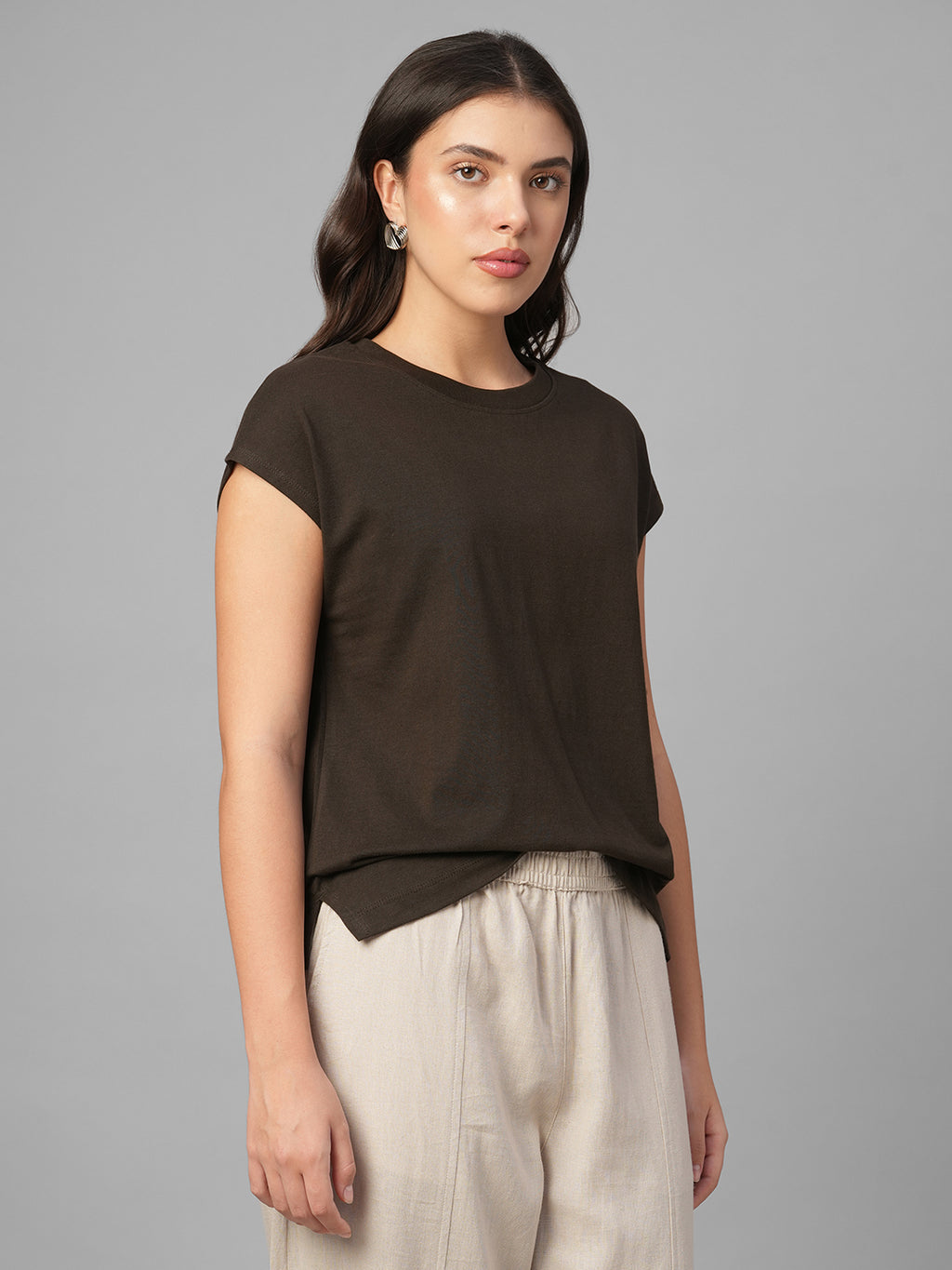 Women's Brown 100% Organic Cotton Regular Fit Tshirt