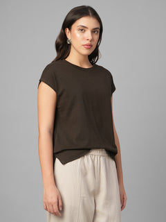Women's Brown 100% Organic Cotton Regular Fit Tshirt