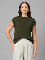 Women's Dk Green 100% Organic Cotton Regular Fit Tshirt