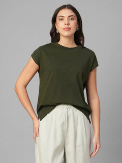 Women's Dk Green 100% Organic Cotton Regular Fit Tshirt