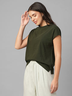 Women's Dk Green 100% Organic Cotton Regular Fit Tshirt