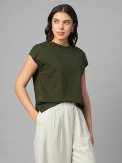 Women's Dk Green 100% Organic Cotton Regular Fit Tshirt