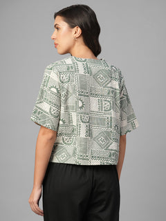 Women's Green Linen Cotton Regular Fit Blouse