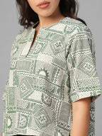 Women's Green Linen Cotton Regular Fit Blouse