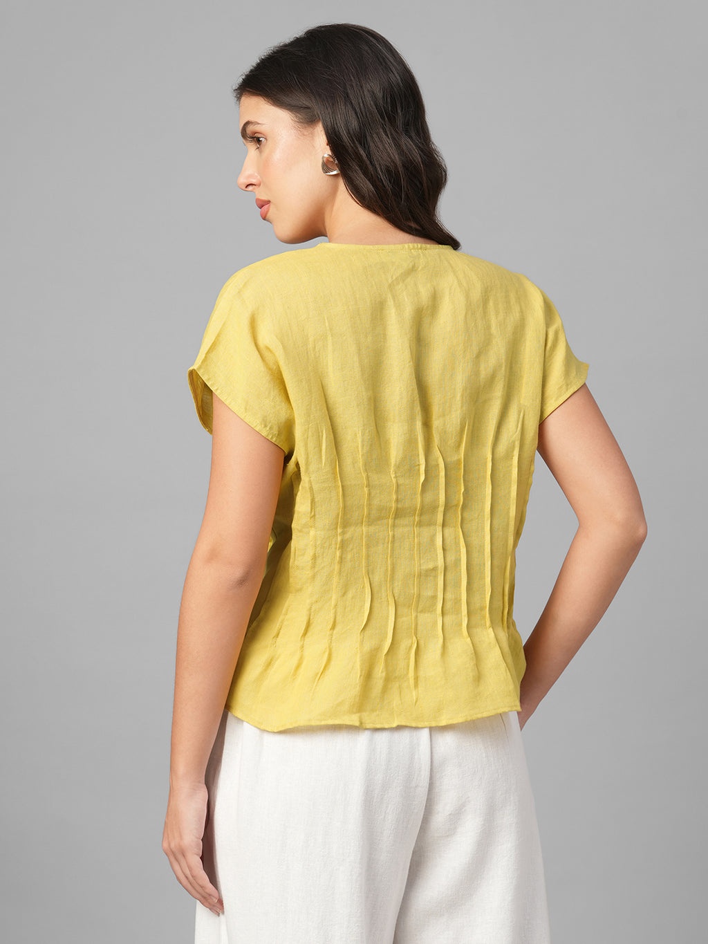 Women's Mustard 100% Linen Regular Fit Blouse