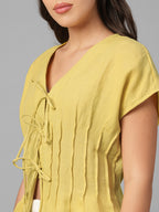 Women's Mustard 100% Linen Regular Fit Blouse