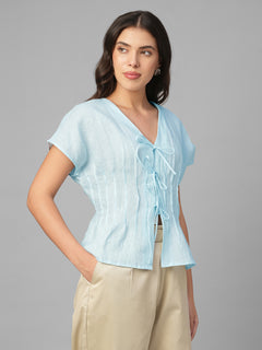 Women's Sky 100% Linen Regular Fit Blouse