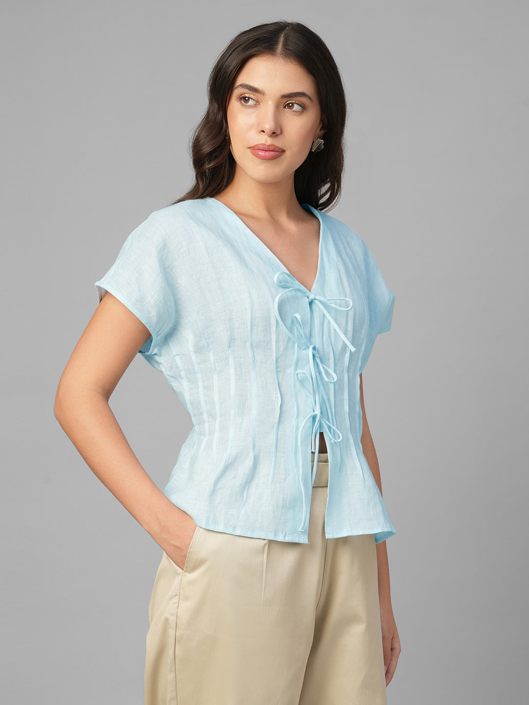 Women's Sky 100% Linen Regular Fit Blouse