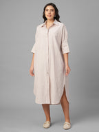 Women's Off White / Wine Cotton Lycra Boxy Fit Dress