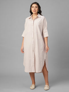 Women's Off White / Wine Cotton Lycra Boxy Fit Dress