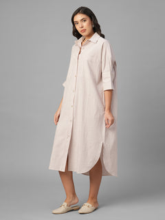 Women's Off White / Wine Cotton Lycra Boxy Fit Dress