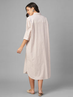 Women's Off White / Wine Cotton Lycra Boxy Fit Dress