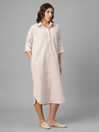 Women's Off White / Wine Cotton Lycra Boxy Fit Dress