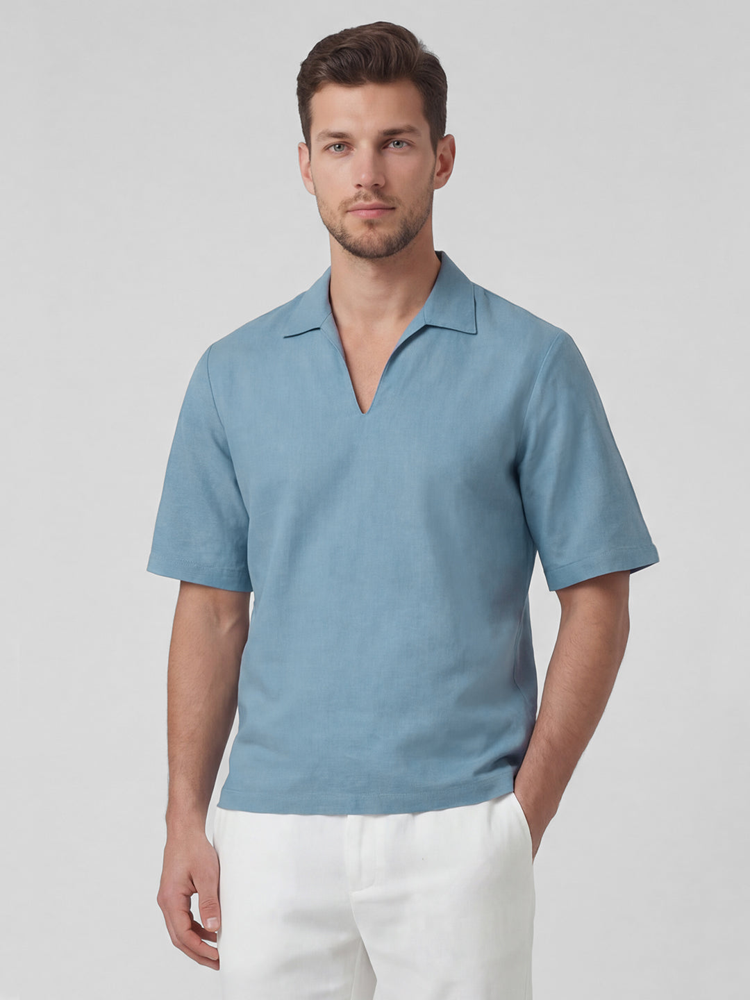 Men's Blue Linen Cotton Regular Fit Shirt