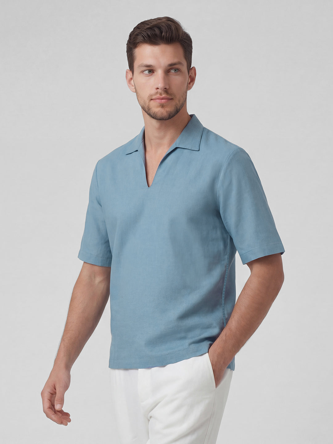 Men's Blue Linen Cotton Regular Fit Shirt