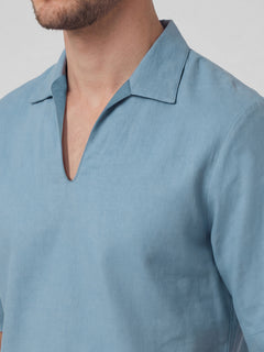 Men's Linen Cotton Regular Fit Shirt Blue