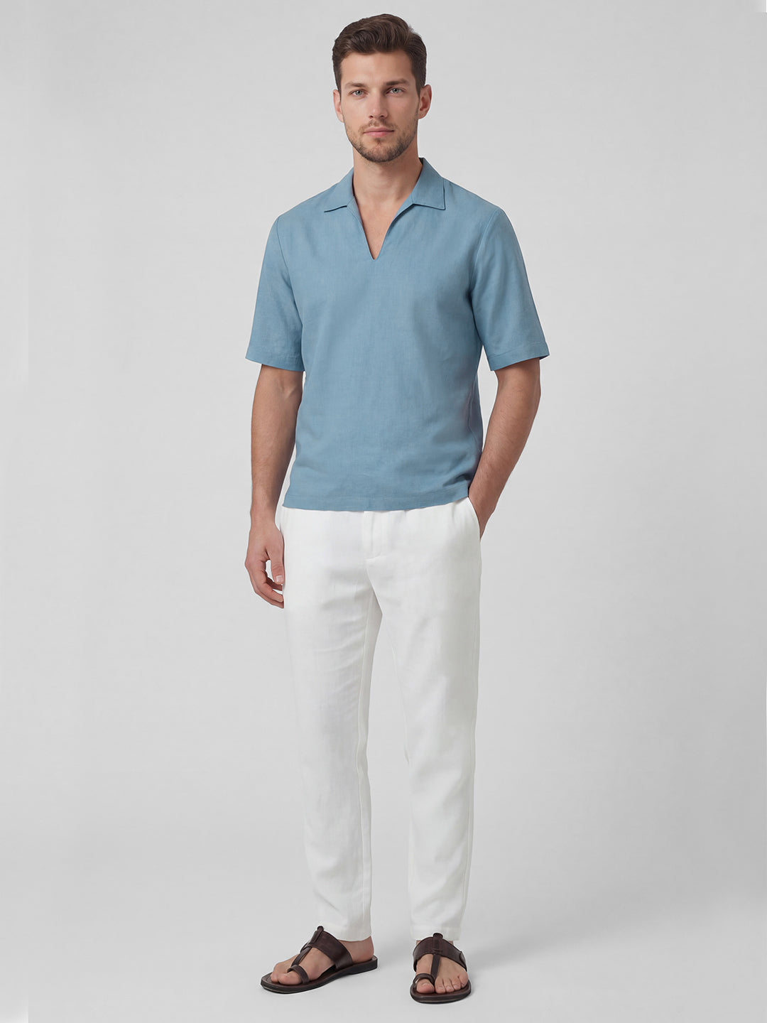 Men's Blue Linen Cotton Regular Fit Shirt