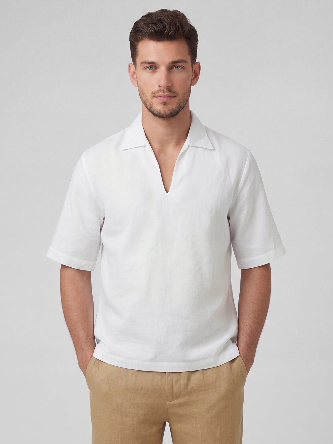 Men's White Linen Cotton Regular Fit Shirt