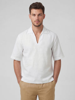 Men's Linen Cotton Regular Fit Pullover Shirt White