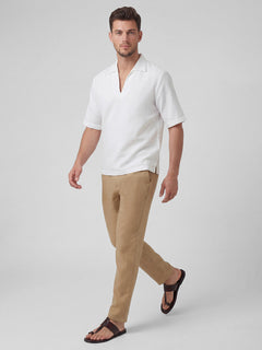 Men's Linen Cotton Regular Fit Pullover Shirt White