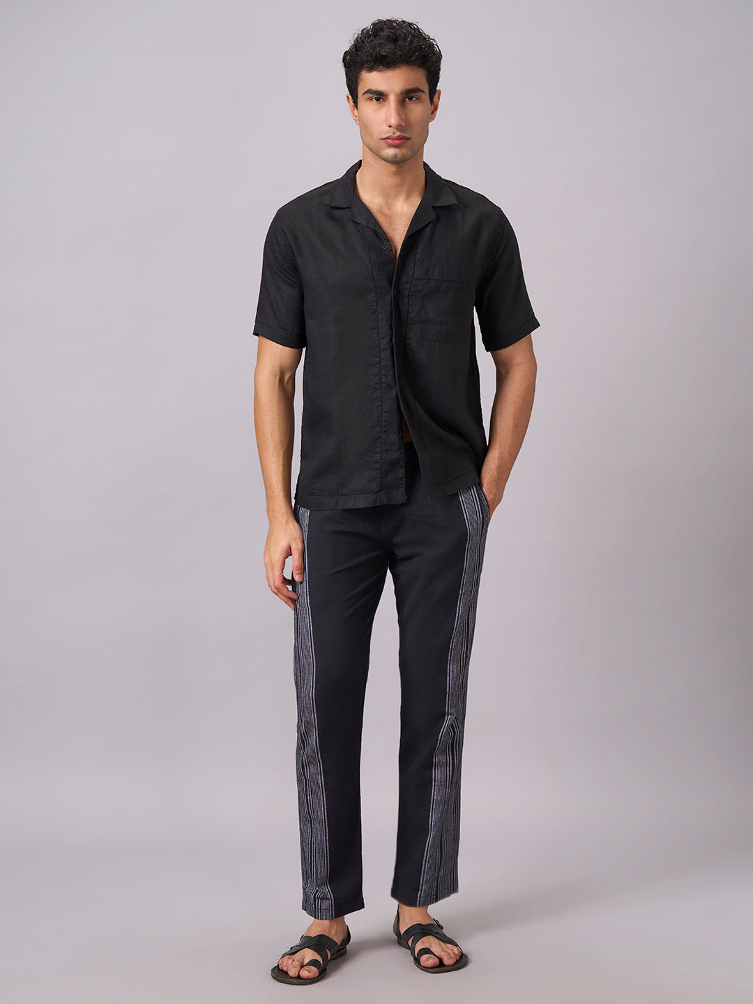 Men's Black 100% Cotton Regular Fit Pant