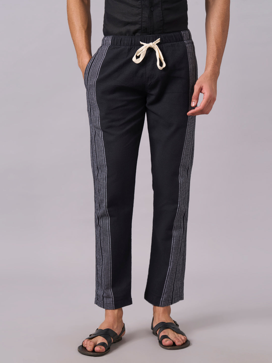 Men's Black 100% Cotton Regular Fit Pant