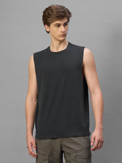 Men's Grey Cotton Bamboo Elastane Regular Fit Knit Vest