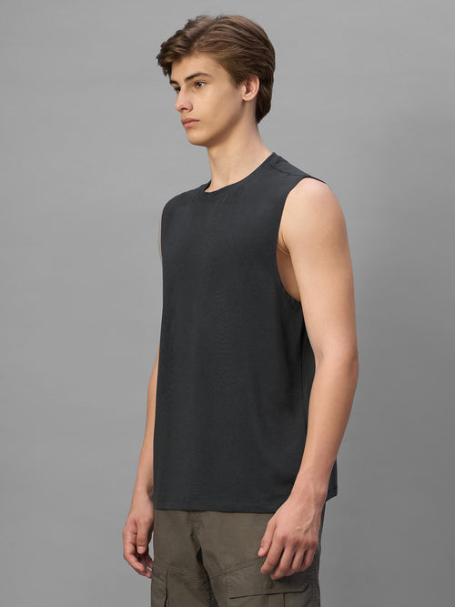 Men's Grey Cotton Bamboo Elastane Regular Fit Knit Vest