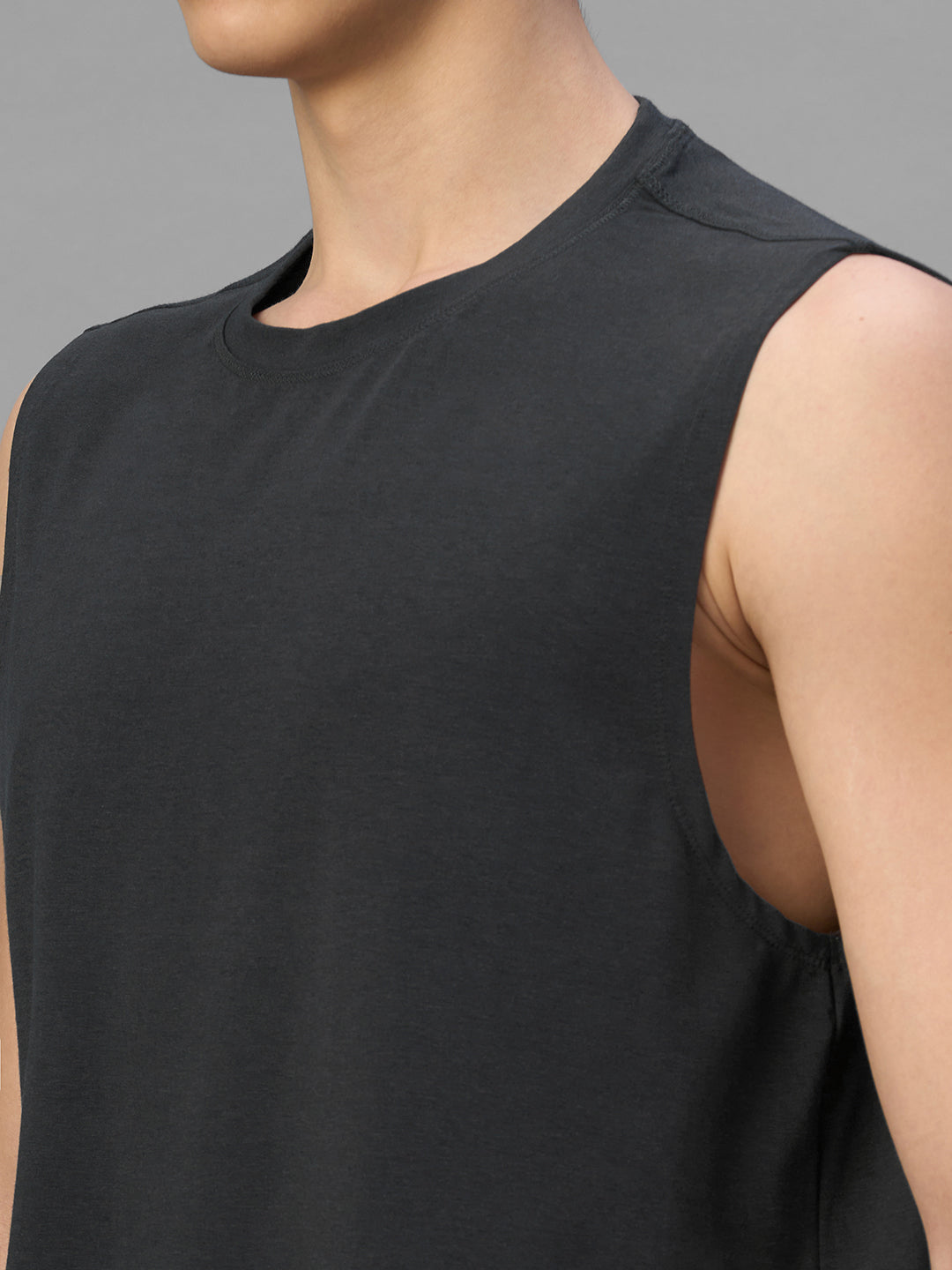 Men's Grey Cotton Bamboo Elastane Regular Fit Knit Vest