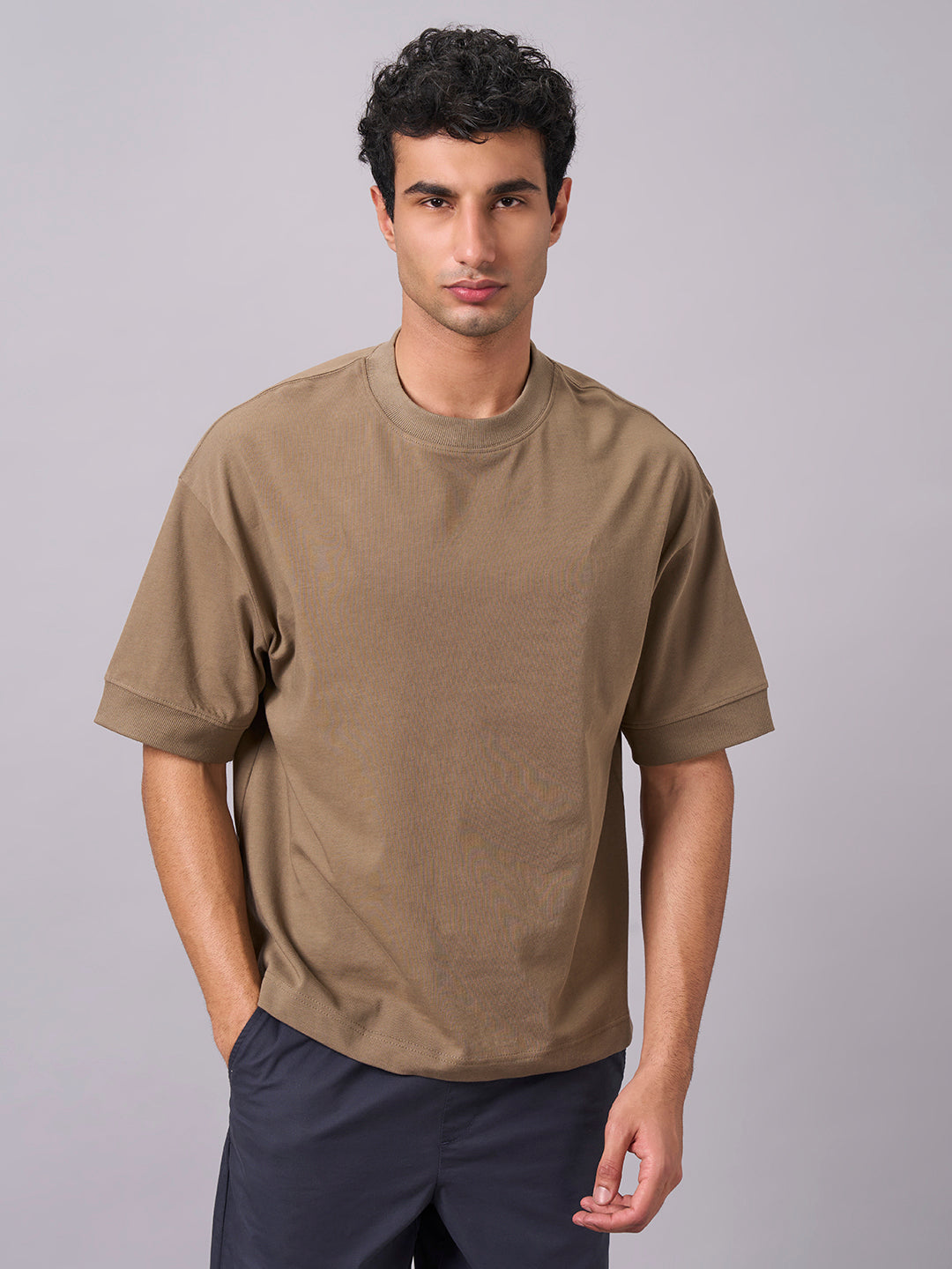 Men's Khaki 100% Cotton Relax Fit Tshirt