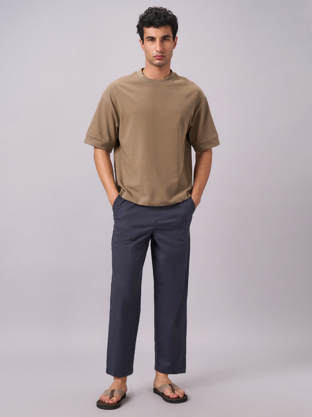Men's Khaki 100% Cotton Relax Fit Tshirt