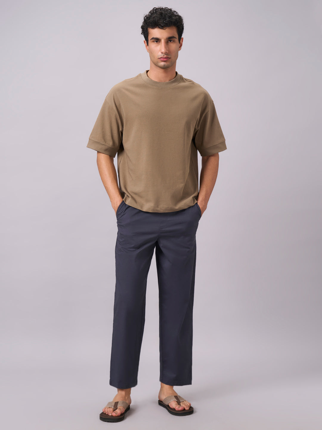 Men's Khaki 100% Cotton Relax Fit Tshirt