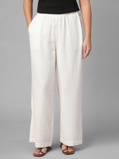Women's White Linen Viscose Regular Fit Pant