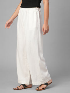 Women's White Linen Viscose Regular Fit Pant