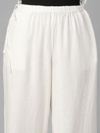 Women's White Linen Viscose Regular Fit Pant