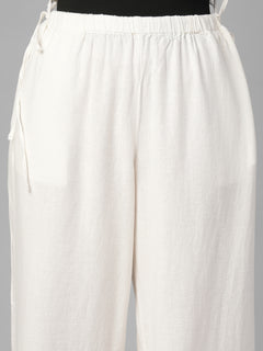 Women's White Linen Viscose Regular Fit Pant