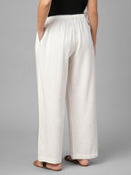 Women's White Linen Viscose Regular Fit Pant