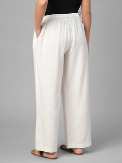 Women's White Linen Viscose Regular Fit Pant