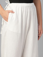 Women's White Linen Viscose Regular Fit Pant