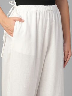Women's White Linen Viscose Regular Fit Pant