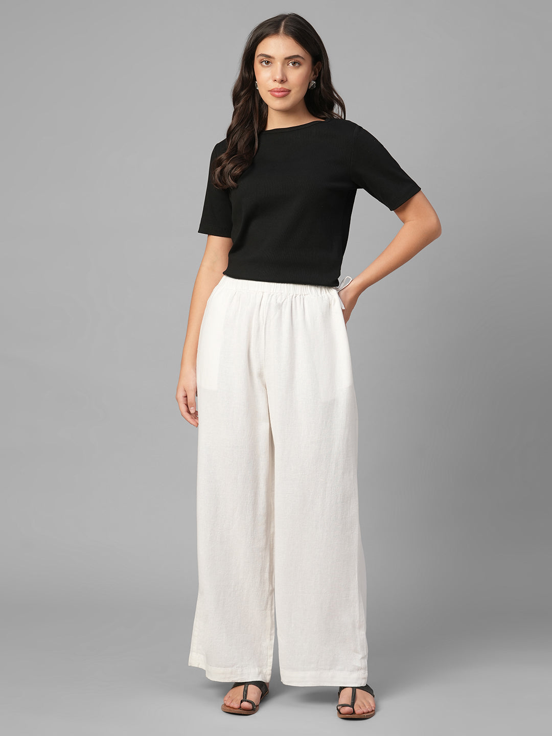 Women's White Linen Viscose Regular Fit Pant
