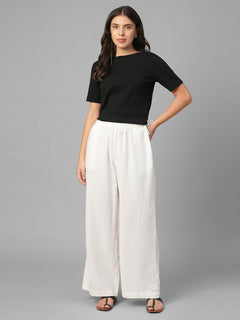 Women's White Linen Viscose Regular Fit Pant