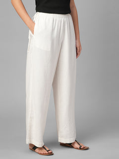 Women's White Linen Viscose Regular Fit Pant
