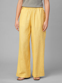 Women's Yellow Linen Viscose Regular Fit Pant