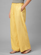 Women's Yellow Linen Viscose Regular Fit Pant
