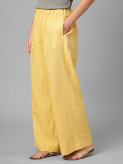Women's Yellow Linen Viscose Regular Fit Pant