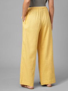Women's Yellow Linen Viscose Regular Fit Pant